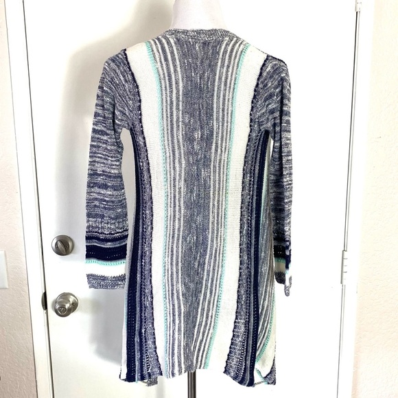 Say What Long Striped Open Front Cardigan - Picture 2 of 4